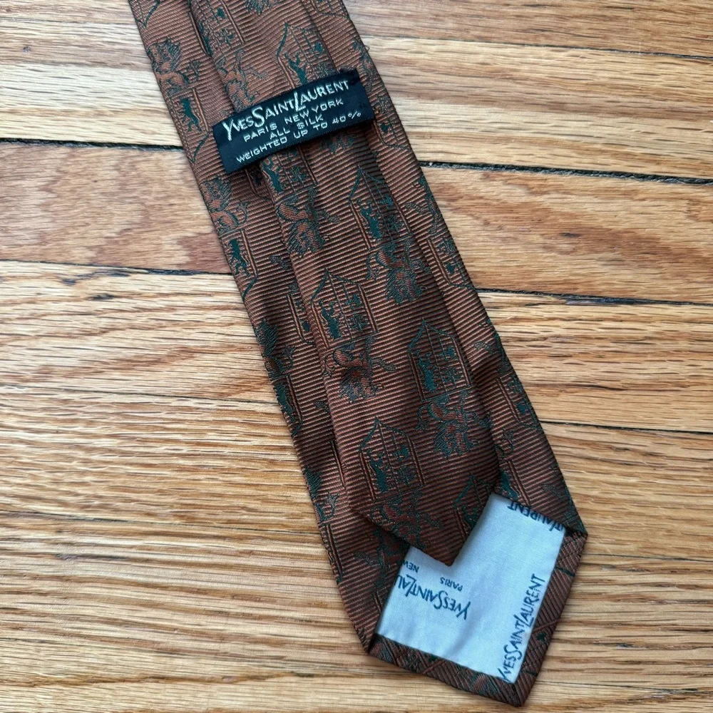 Vintage Yves Saint Laurent Dark Brown Patterned Tie - Picture 2 of 4
